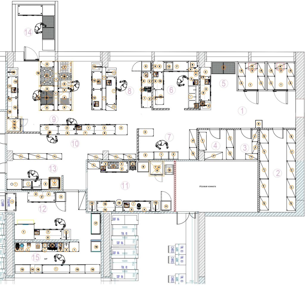 Проект кухни ресторана с расстановкой оборудования